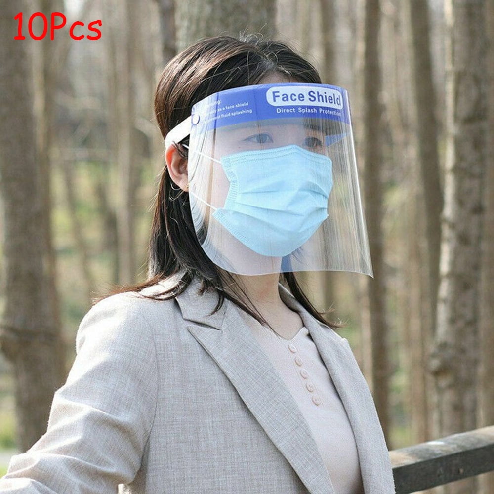 CNKOO Safety Face Shield Mask Clear Anti-Fog Protective Full Face Shield (Pack of 10) Face Shields Adults Safety Eyes, Nose, Face Bonus Cleaner