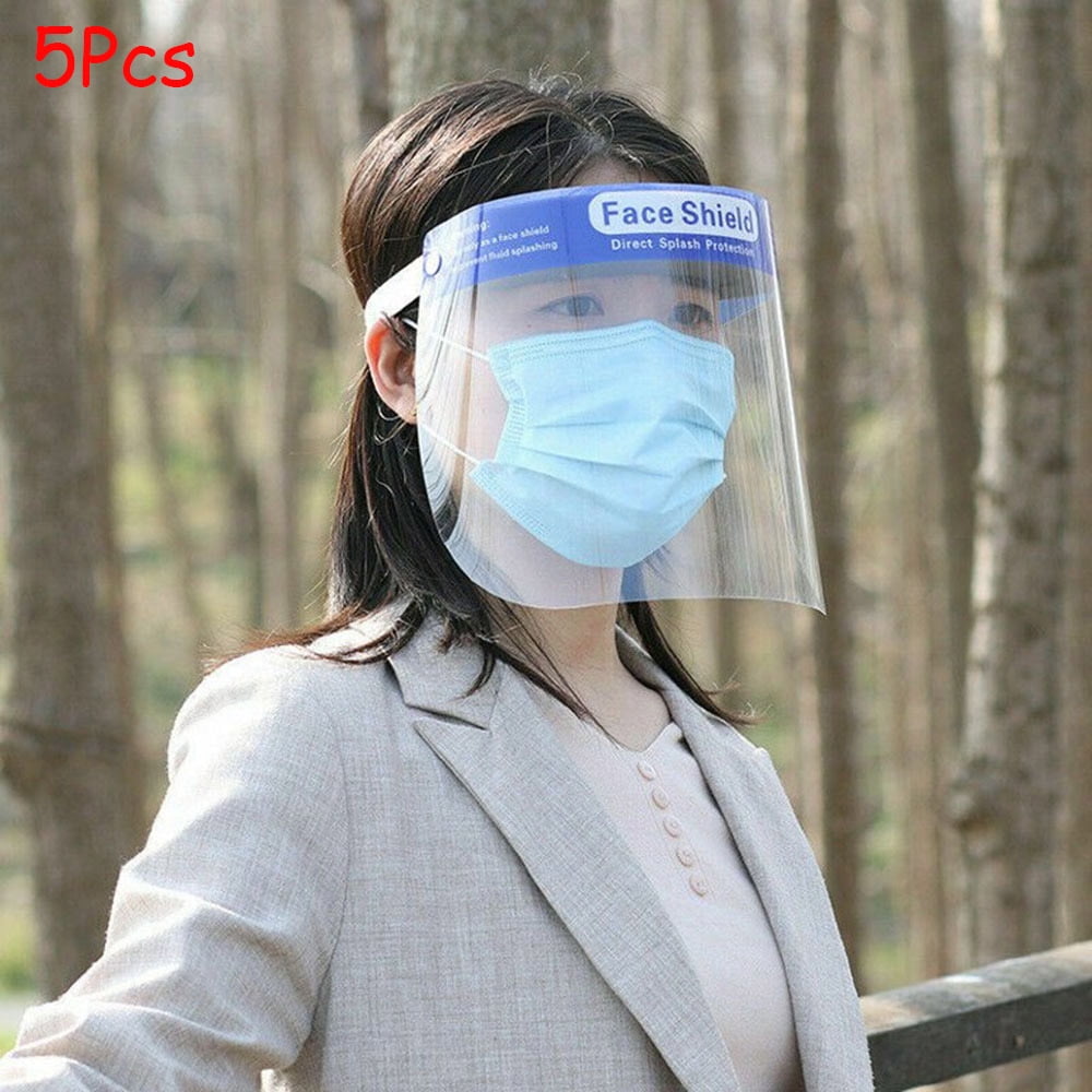 CNKOO Safety Face Shields - Ultra Clear Protective Full Face Shields to Protect Eyes, Nose and Mouth - Anti-Fog PET Plastic, Elastic Headband - Sanitary Droplet Splash Guard Cover (Pack of 5)
