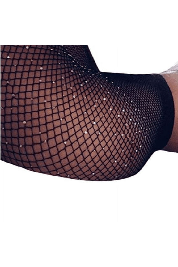 Sparkle Rhinestone Fishnet Stockings Crystal High Waist Sexy Hot Diamond Mesh Socks Hollow Out Pantyhose for Women Tights Set