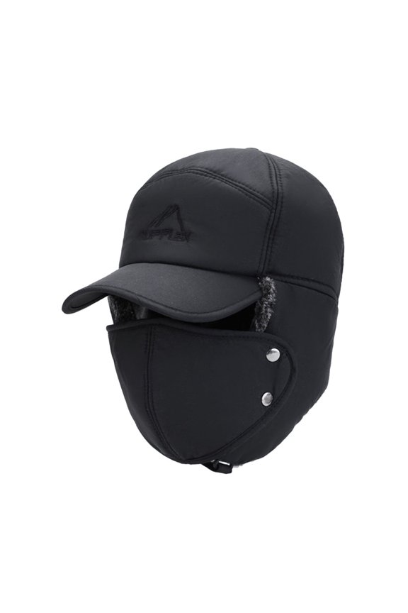 Winter 3 in 1 Thermal Fur Lined Trapper Bomber Hat with Ear Flap Face Warmer Windproof Baseball Ski Cap