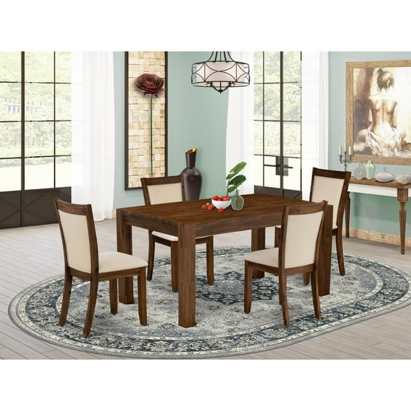 CNMZ5-NN-32 Wood Table and 4 Dining Chairs - Sand Blasting Antique Walnut Base