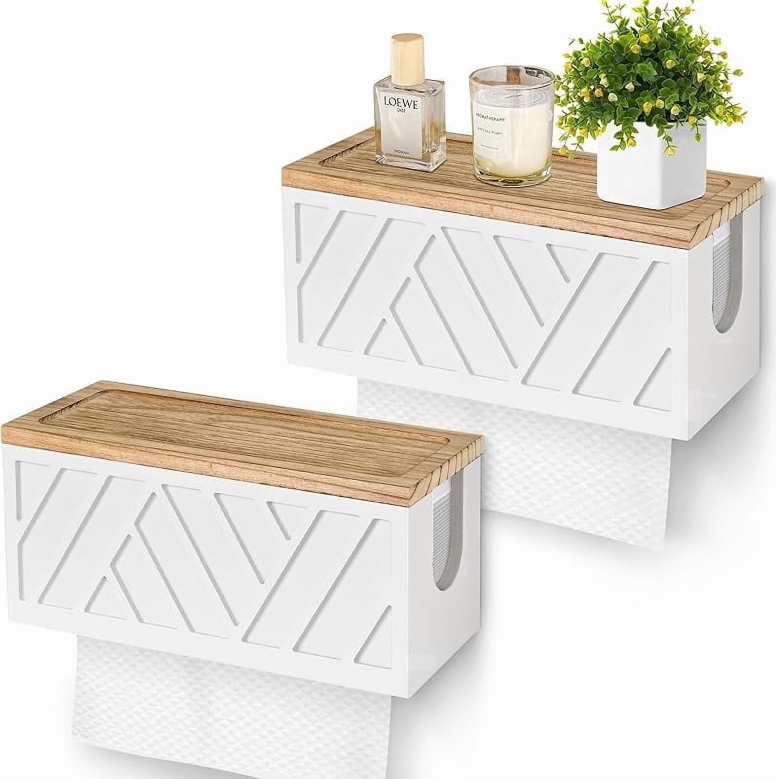 Cnshop Wall-Mounted Paper Towel Dispenser with Solid Wood Top, C-Fold/Trifold Towel Holder with Lid for Bathroom