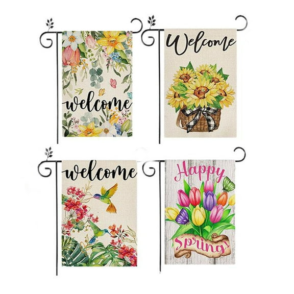 CNNIK 4 Pcs Garden Flags 12x18 Double Sided Seasonal Garden Flags,Sunflower House Flag ,Garden Flag Welcome,Flower Flag for Outside Decorations