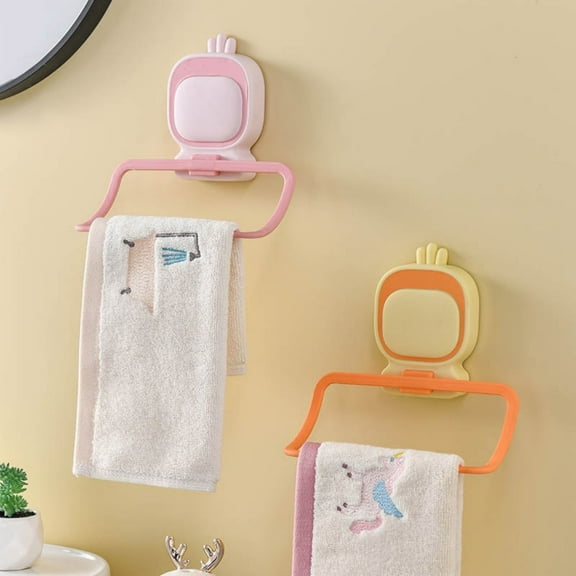 CNNIK Wall-Mounted Towel Rack Set,bathroom towel rings for wall，ring towel holder - Pink & Orange, No Drill, Convenient Hand Towel Holder for Bathroom Use