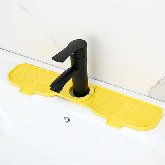 CNNIK Yellow Kitchen Faucet Splash Guard with Rotatable Feature, Faucet Mat, Non-Slip Multi-Functional Organizer for Household Bathroom Countertop