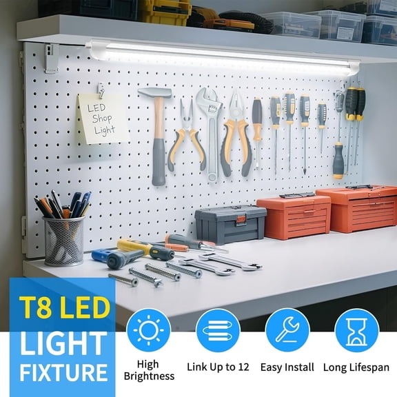 CNSUNWAY 2FT LED Shop Light 2-Pack, 22W 3300LM Daylight T8 Fixture Linkable V-Shape for Garage Workshop
