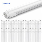 CNSUNWAY 4FT T8 LED Tube Light Bulbs, 22W 2420LM 6000K, Dual End Powered Ballast Bypass, Frosted, Bi-pin Base, 25 Pack