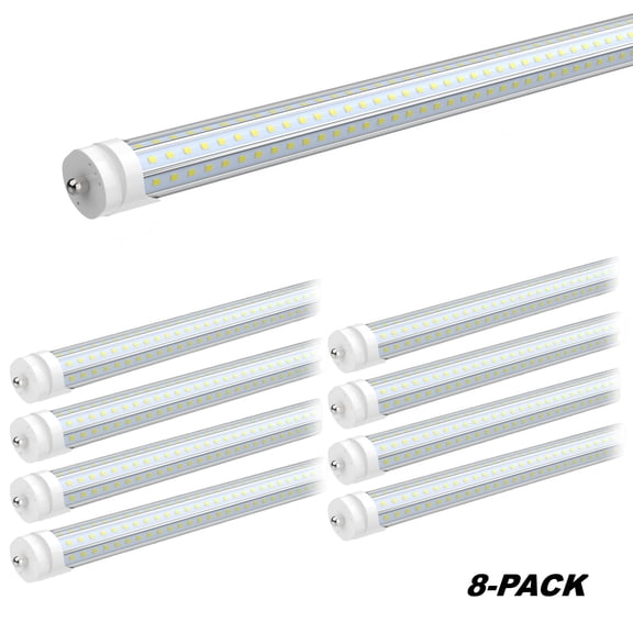 CNSUNWAY 8FT T8 LED Tube Light Bulbs D Shape, 90W 11700LM Single Pin Fa8, 5000K Daylight, 8-Pack