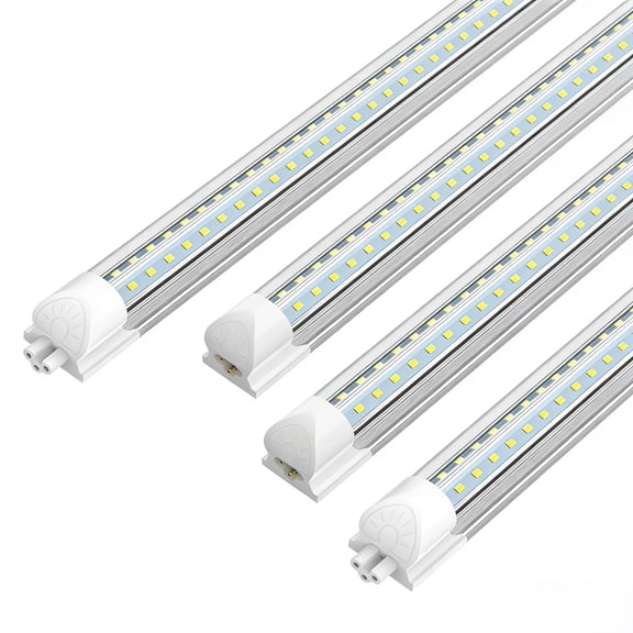 CNSUNWAY T8 led shop lights for garage 8ft, 75W 9375LM 6000K, Clear 4-Pack