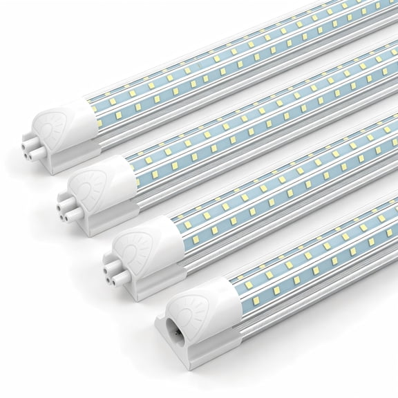 CNSUNWAY T8 4FT LED Shop Light Fixture Linkable, 60W 5000K 9000LM, D Shape 4-Pack