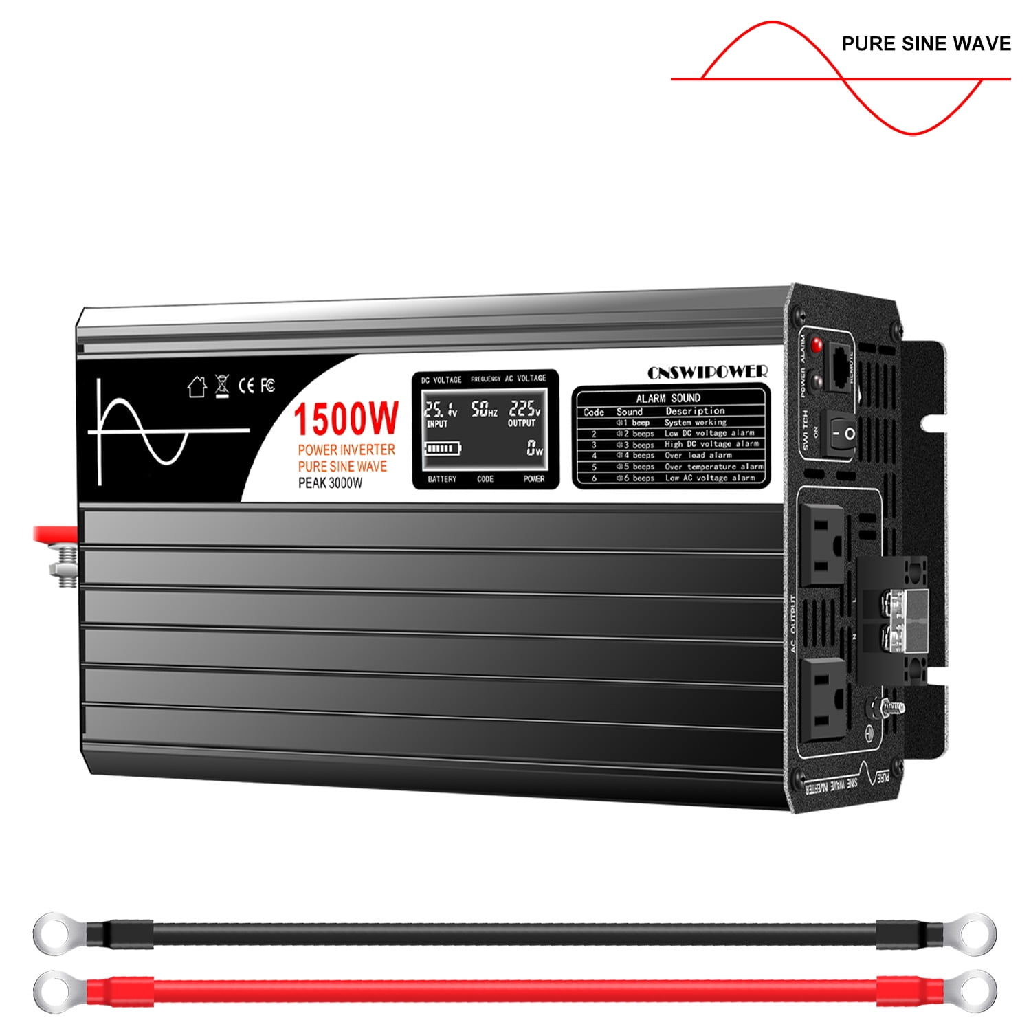 CNSWIPOWER 1500W (Peak Power 3000W) Pure Sine Wave Inverter DC 72V to AC 120V 60HZ Solar Converter for Home Use car (DC72V (Range 60V-90V) 1500W)