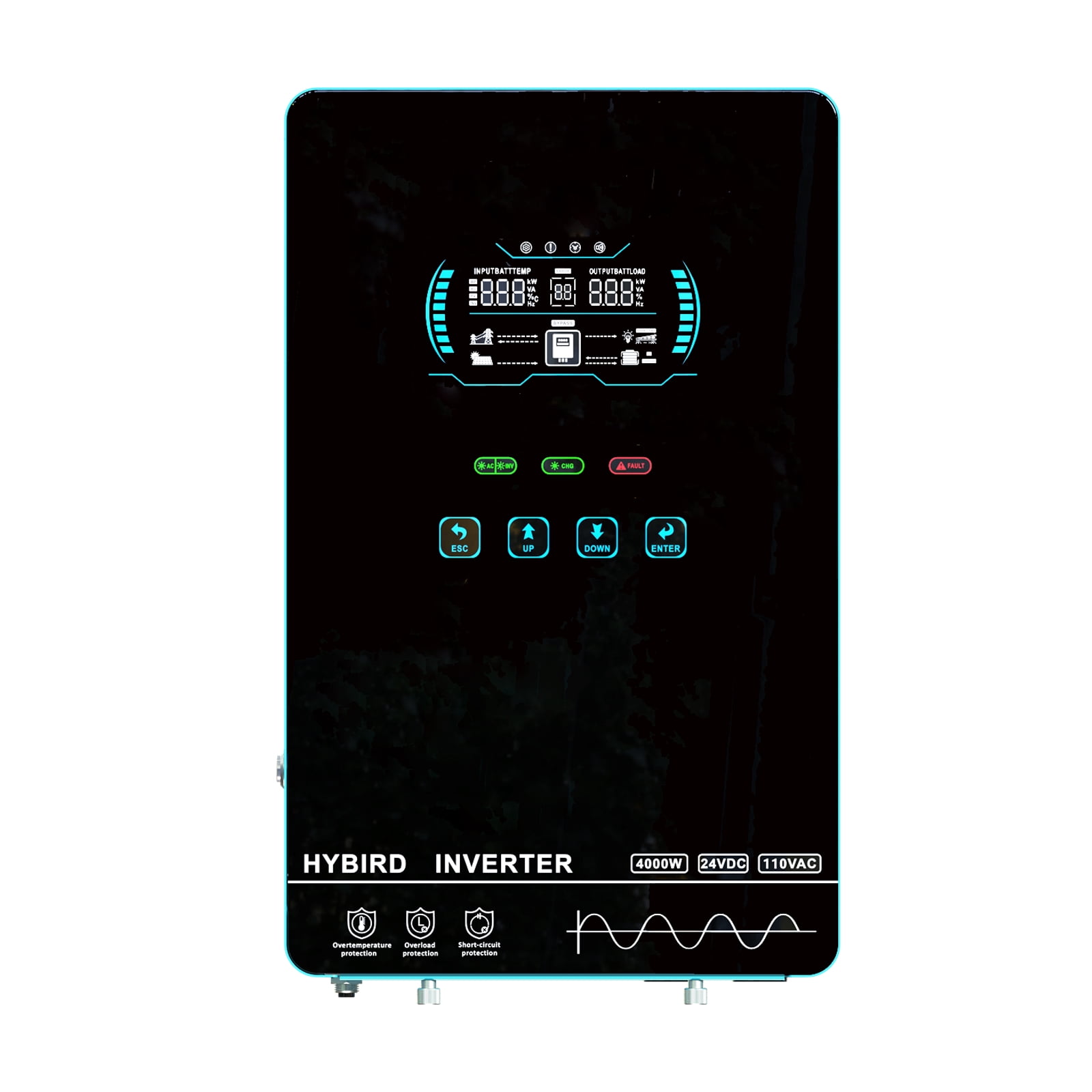 CNSWIPOWER 4000W Hybrid Solar Inverter, 4500VA 24V to 120V Pure Sine Wave, Built-in 140A MPPT Solar Charger, Battery-Free Starting, Off-Grid Power Converter for Home & RV