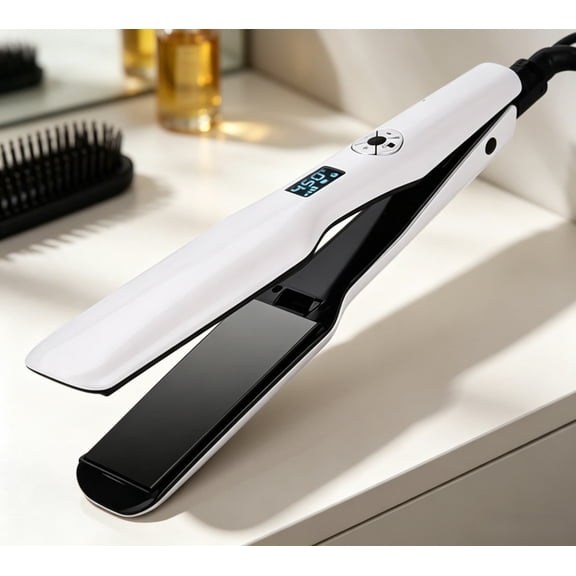 CNV 1.8 Inch Wide Plate Hair Straightener, Professional Tourmaline Ceramic Flat Iron with LCD Display, 12 Adjustable Temperature Levels, PTC Fast Heating Dual Voltage Hair Styling Tool