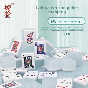 CNV 120-Tile Lami Poker Mahjong Collection, Translucent Blue Jelly Acrylic Tiles with Card Suit Design, Portable Strategy Game with Carrying Case, Unique Gift