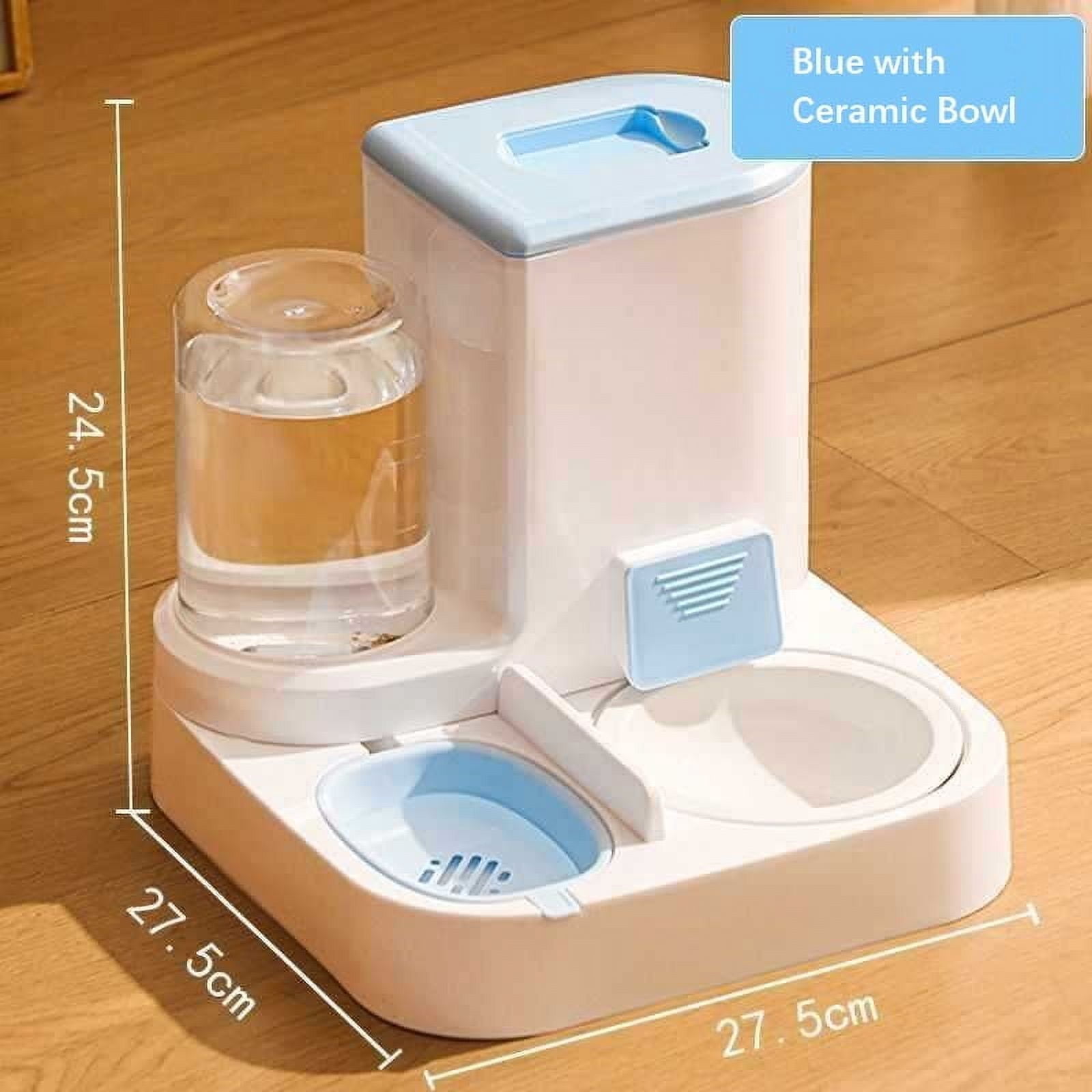 CNV 2 in 1 Automatic pet Feeder and Water Dispender for Cats and Dogs 3 Colors to Choise, Blue, with Ceramic Bowl