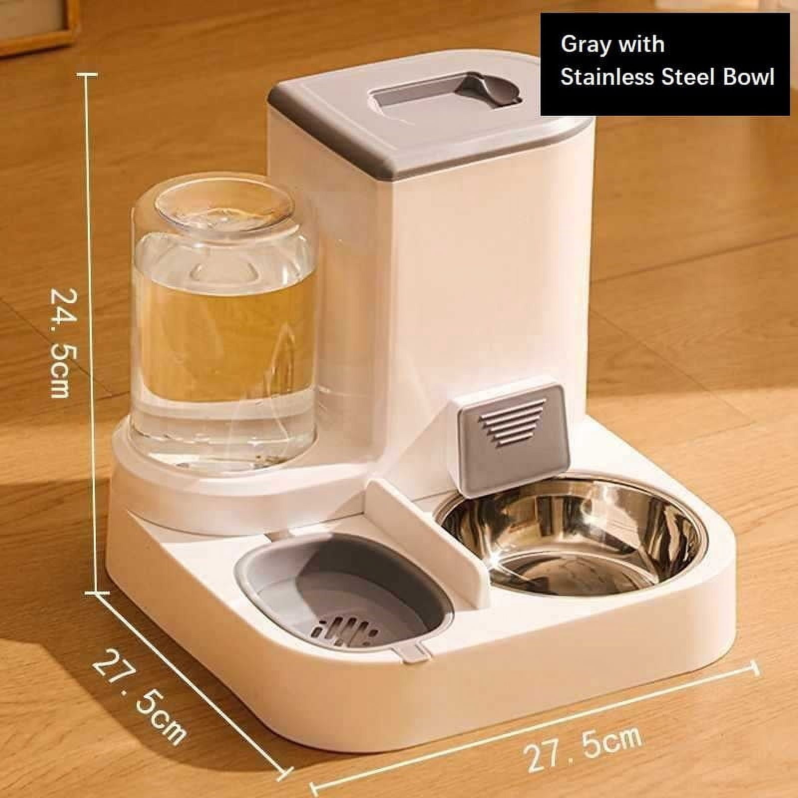 CNV 2 in 1 Automatic pet Feeder and Water Dispender for Cats and Dogs 3 Colors to Choise, Gray, with Stainless Steel Bowl