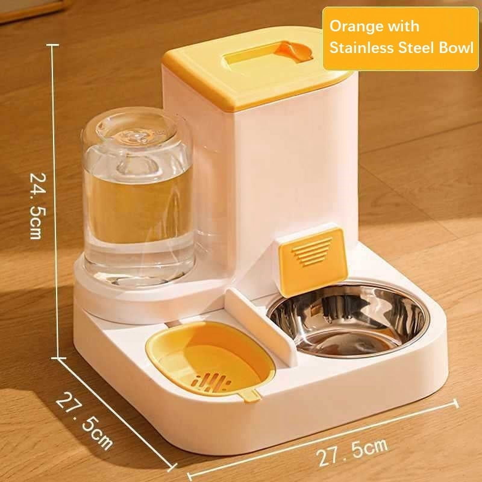 CNV 2 in 1 Automatic pet Feeder and Water Dispender for Cats and Dogs 3 Colors to Choise, Yellow, with Stainless Steel Bowl