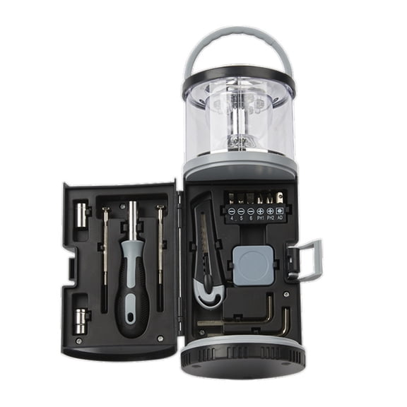 CNV 2-in-1 Multi-Functional LED Camping Lantern and Emergency Tool Kit, Portable Household Hardware Set with Screwdrivers and Sockets, Essential Survival Gear for Car, Camping and Home Repair