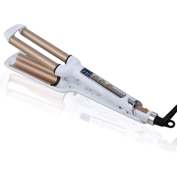 CNV 3 Barrel Ceramic Hair Crimper Iron, 0.6 Inch 16mm Hair Waver, Instant Perm Crimping Curling Iron, Professional Styling Tool, Ideal Valentine's Day Gift for Women