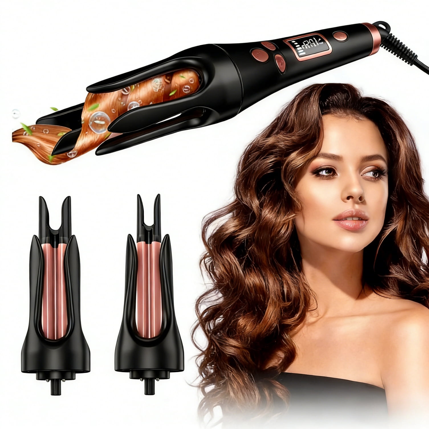 CNV 3-in-1 Automatic Curling Iron Set, Interchangeable Hair Styler with ...