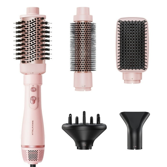 CNV 5-in-1 Hot Air Styler with Interchangeable Heads, 1000W Hair Dryer Brush for Volume, Straightening & Curls, Pink