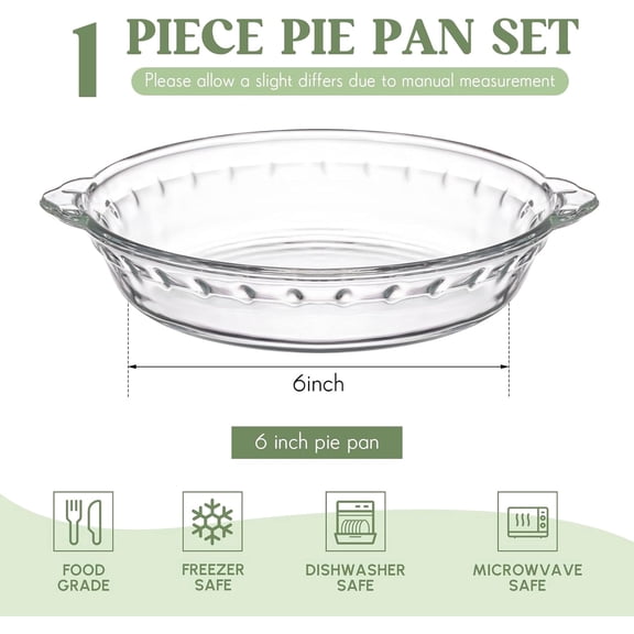 CNV 6-Inch Mini Glass Pie Pan with Handles Clear Round Baking Dish, 11.6 oz, for Baking & Serving Snacks, Salads, Desserts