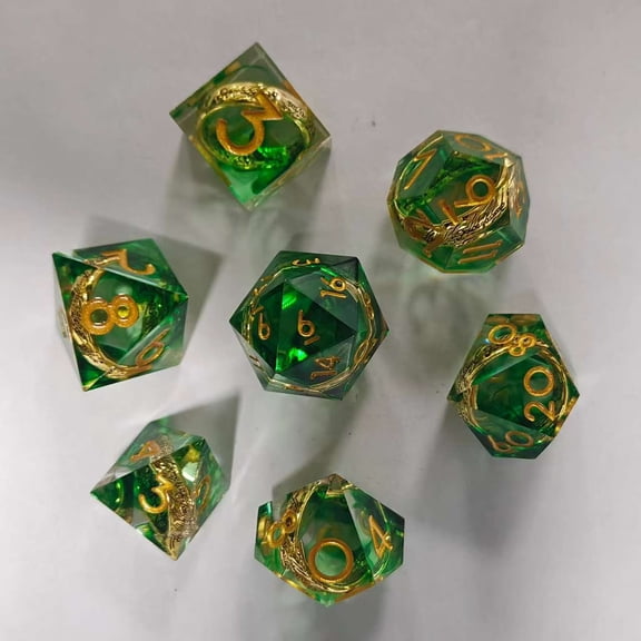 CNV 7-Piece Ancient Relic Ring Dice Set with Preserved Flowers, Sharp Edge Polyhedral Resin Dice for TRPG Tabletop Games, Mythical Fantasy Collectible Dice Kit
