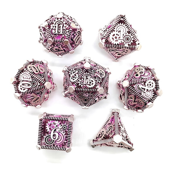 CNV 7-Piece Steampunk Hollow Gear Metal Dice Set, Mechanical Clockwork Polyhedral RPG Dice for TRPG Tabletop Games, Antique Bronze Finish, Fantasy Gaming Accessory