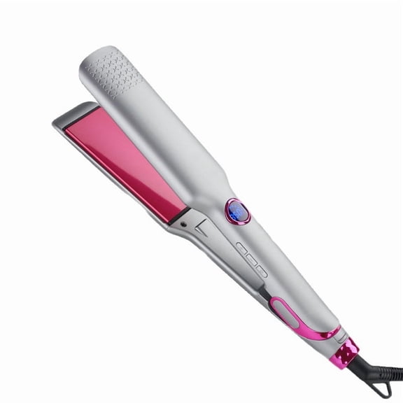 CNV Advanced Ceramic Flat Iron for Smoothing and Curling, 1.75" Wide Plate Styler with Precision LCD Control and Ionic Care, Rapid Heating Salon Tool, Silver Pink