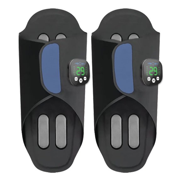 CNV Black EMS Foot Massager Slippers with Extra Wellness Patches, Rechargeable Pulse Massage Sandals with Remote Control, 10 Modes & 29 Intensity Levels for Foot & Leg Muscle Relaxation 