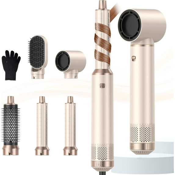 CNV Blow Dryer Brush 5 in 1, Negative Ion Hair Dryer Brush Set Upgrade Hot Air Brush Air Styler Curling Wrap Air Curler, Curling Iron Hair Styling Tools As A Gift for Straight/Curl/Drying/Smoothing