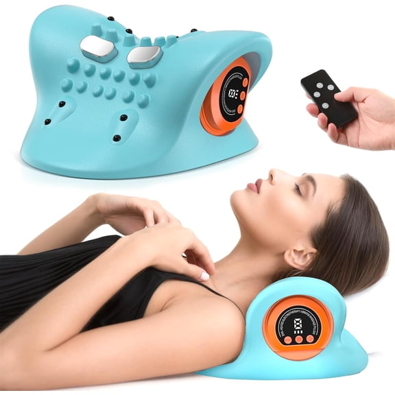 CNV Cervical Relaxation Pillow with Soothing Heat & Rhythmic Pulse, Portable Neck & Shoulder Relaxer with Ergonomic Contour for At-Home Wellness