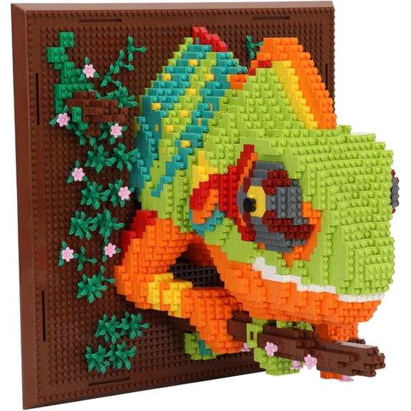 CNV Colorful Chameleon 3D Micro Building Blocks Kit, Intricate Animal Sculpture Art Piece with Display Base, Challenging Pixel Art Construction Set, Unique DIY Gift for Nature and Brick Lovers