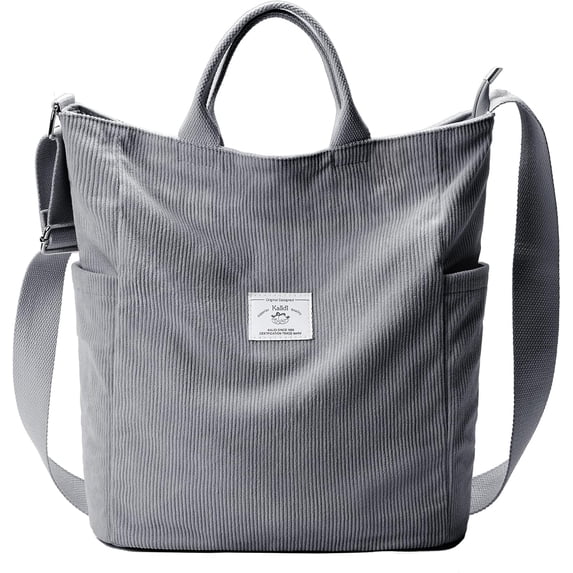 CNV Corduroy Tote Bag, Large Messenger Bag Shoulder Hobo Anti Splash Crossbody Zipper Bag Casual Work Shopping Women