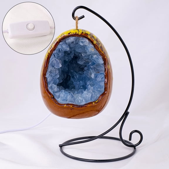 CNV Creative Dinosaur Egg Crystal LED Lamp, Natural Amethyst Cluster Tabletop Ornament with Metal Stand, Aesthetic Mineral Stone Nightlight for Office and Bedroom, Unique Spiritual Gift