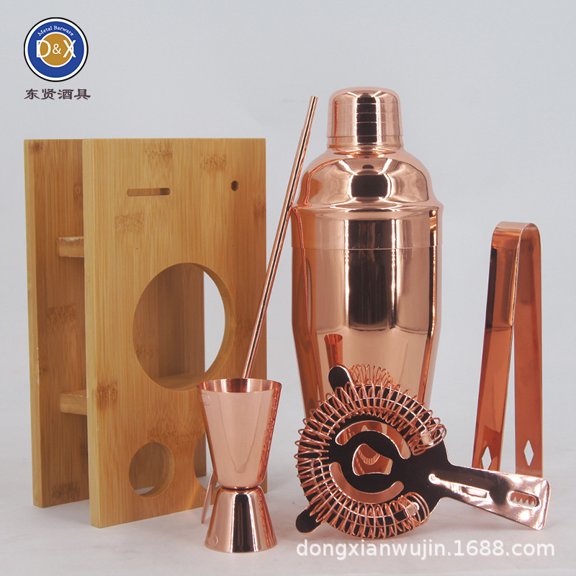 CNV Deluxe Barware Tool Set with Sleek Rectangular Wooden Organizer, Premium 304 Stainless Steel Shaker Kit for Modern Home Bar Decor, All-In-One Drink Mixer Set for Professionals and Beginners