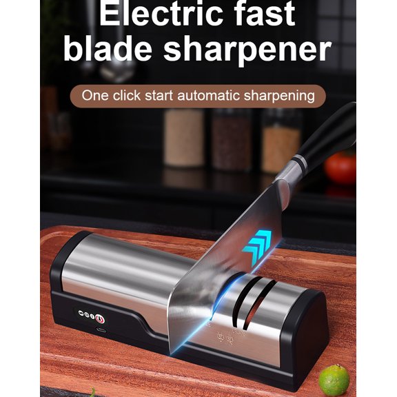 CNV Efficient Electric Knife Sharpener with Rapid 2-Stage Honing System, Multi-Functional Motorized Sharpener for Scissors and Dull Blades, USB Powered, Black