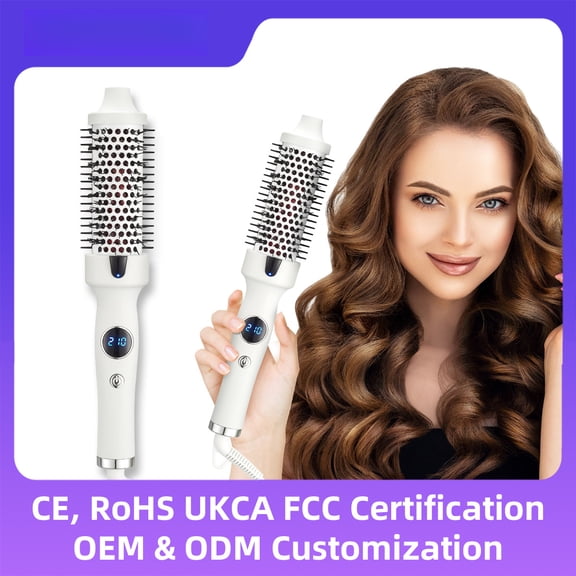 CNV Effortless Volumizing Styler Brush with 10 Precise Heat Settings, Ceramic Tourmaline Thermal Comb for Root Lift and Defined Waves, Smart LCD Display, Pearl White