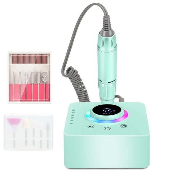 CNV Electric Nail Drill Machine for Professional Manicures, 45000RPM High Speed Tabletop E-File with RGB Light and LCD Display, 6 Metal Drill Bits, USB