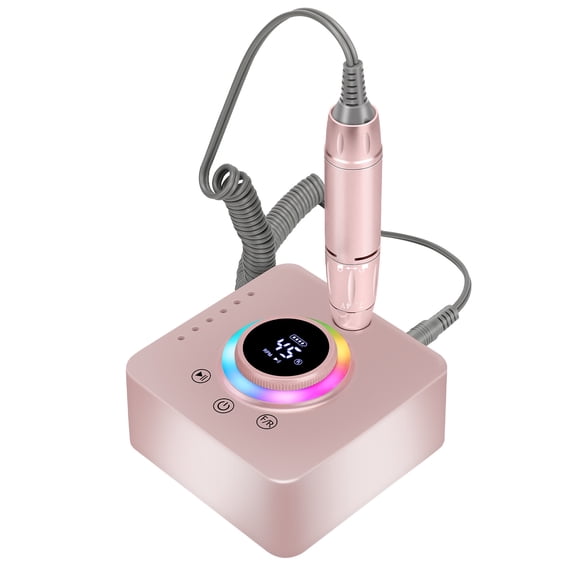 CNV Electric Nail Drill Machine for Professional Manicures, 45000RPM High Speed Tabletop E-File with RGB Light and LCD Display, 6 Metal Drill Bits, USB