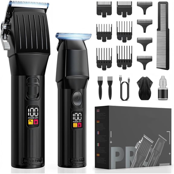 CNV Elite All-Black Hair Grooming Combo, High-Performance Wireless Clipper and T-Blade Trimmer Duo with Smart Screen, Ergonomic Textured Handle for Precision Cutting