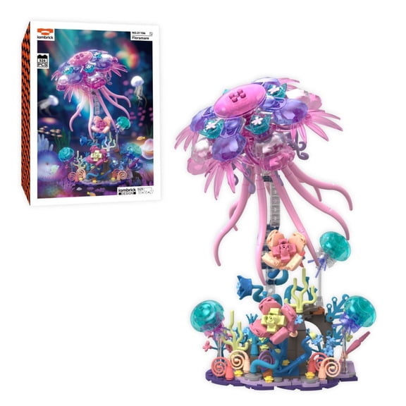 CNV Enchanting Sea Flower Spirit Jellyfish Building Blocks Set, Fantasy Bioluminescent-Style Ocean Model with Coral Reef Base, Creative DIY Desktop Ornament for Home and Office Decor