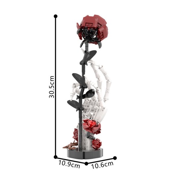 CNV Eternal Gothic Floral Building Toy - Intricate Skeletal Hand and Red Rose Construction Kit, Aesthetic Dark Art Desktop Ornament, Unique Creative Gift for Valentine's, Halloween or Anniversaries