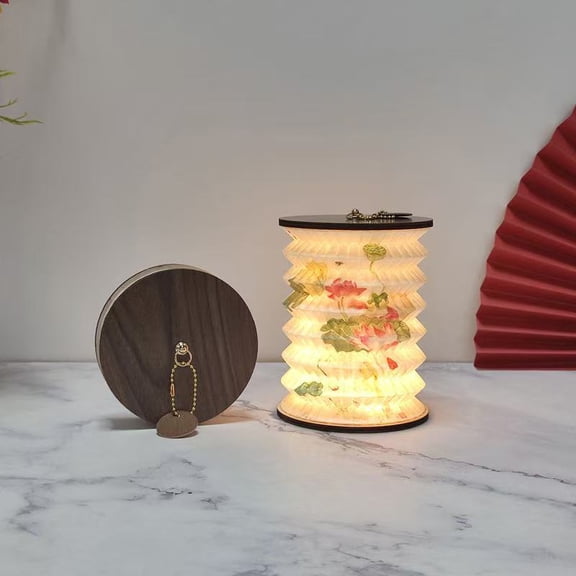 CNV Folding Paper Lantern with Ancient Chinese Art Prints, Portable Accordion Night Light for Home Decor and Festivals, Traditional Oriental Table Lamp, Unique Gift