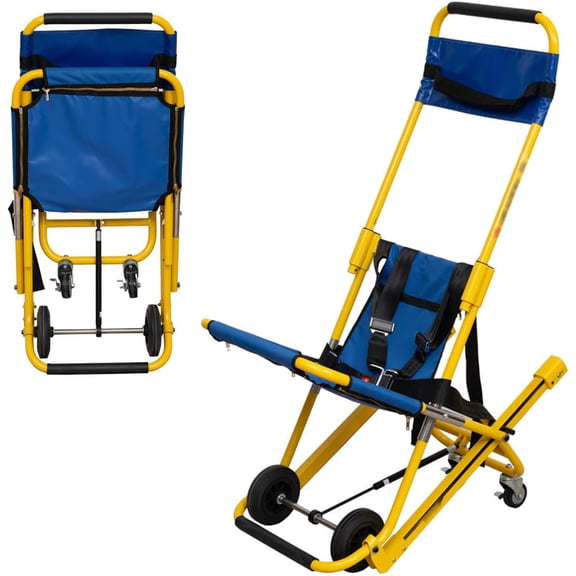 CNV Folding Stair Climbing Wheelchair, EMS Stair Chair Withstands 350.53 lbs, Corridor Evacuation Aluminum Alloy Transfer Chair to Carry Elderly Down Stairs Blue