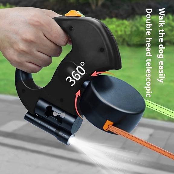 CNV Heavy-Duty Double Head Pet Walking Leash, 360° Rotating Retractable Lead for Two Small to Medium Dogs, Integrated LED Light for Night Safety, Ergonomic Multi-Pet Control Tool