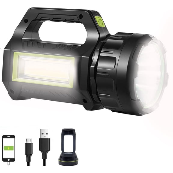CNV Heavy Duty Solar Flashlight & Work Light Combo, Multi-Functional LED Spotlight with USB Output for Phone Charging, Waterproof Searchlight for Fishing and Power Outages
