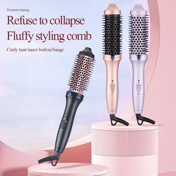 CNV Intelligent Electric Volumizing Brush with Heat Protection Design, 1.5 Inch Ceramic Thermal Comb for Bouncy Curls and Smoothing, Rapid PTC Heating Styler