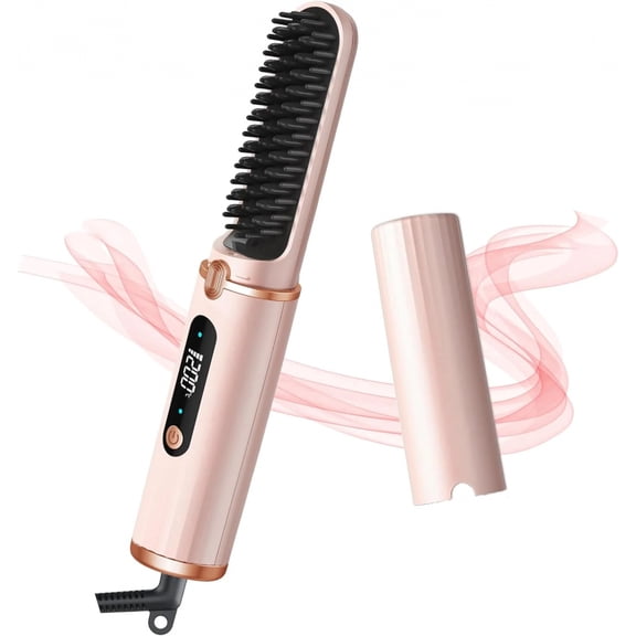 CNV Ionic Hair Straightener Brush, Negative Ion Heating Straightening Comb for Women, 30s Fast Heat-Up, Dual Voltage, Portable Travel-Friendly Hair Styling Tool