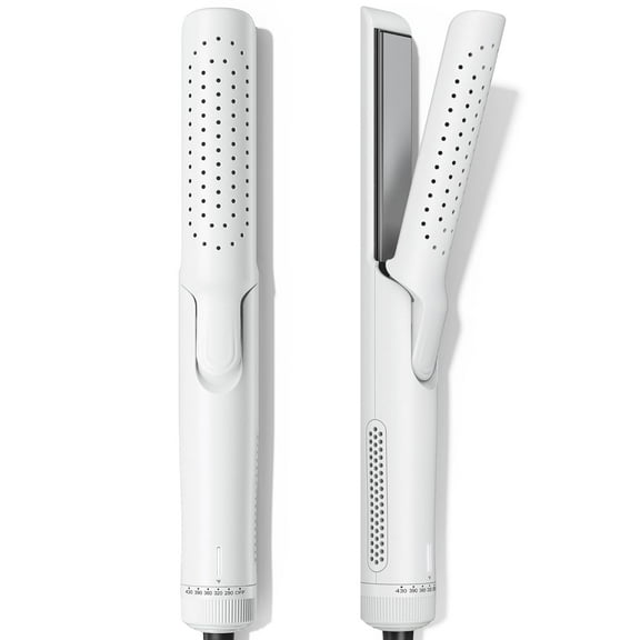 CNV Le Duo Grande 360 Airflow Styler | 2-in-1 Curling Wand & Titanium Flat Iron Professional Hair Straightener and Curler with Cooling Air Vents to Lock in Style | Adjustable Temp (White)